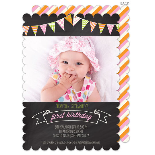 First Birthday Banner Girl Invitations